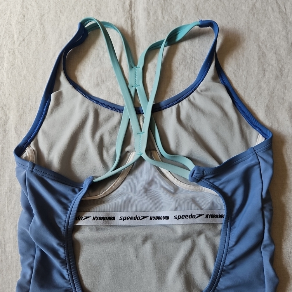 Speedo Blue Greyish One-Piece Swimwear Racerback Athletic Cut Size 8 - Picture 8 of 15